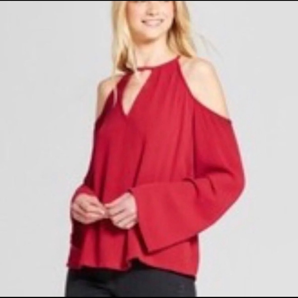 Mossimo Red Cold Shoulder Top, XS